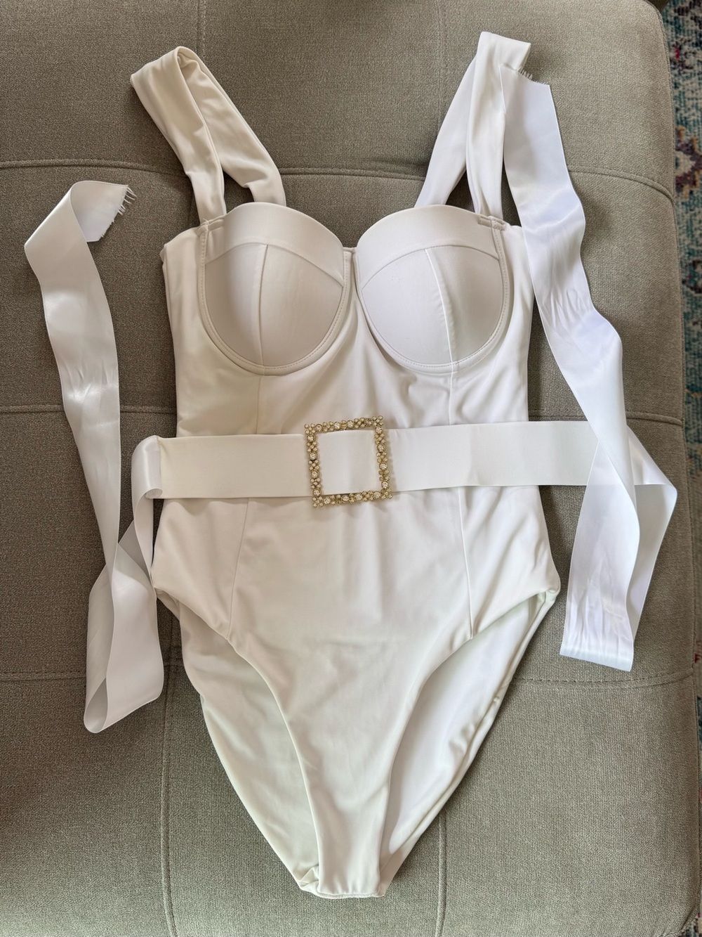 Beach Riot Cream One-Piece Swimsuit with Pearl Buckle Belt